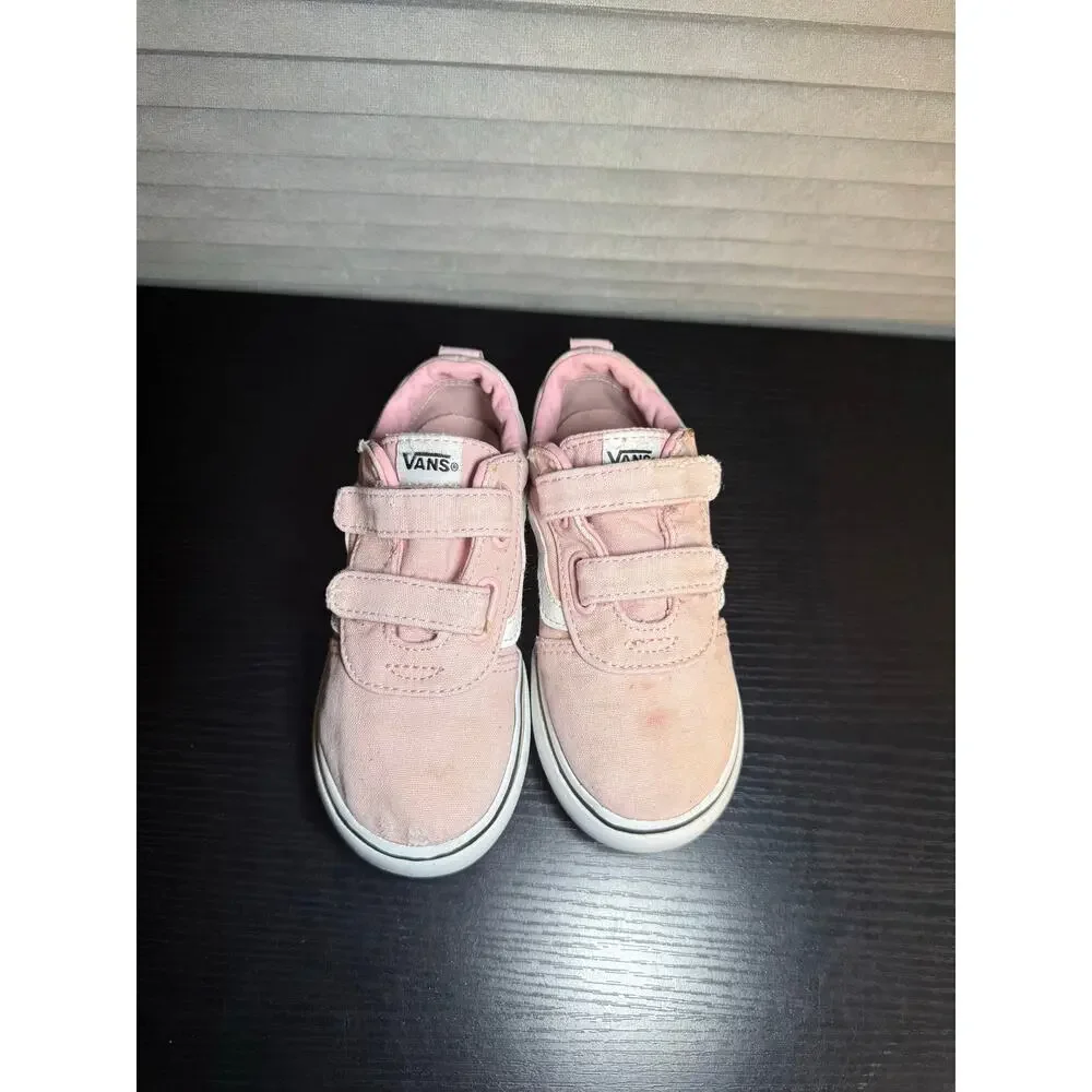 Vans Toddler Ward V Hook & Loop Pink Sneakers Size 10 Easy Slip On Straps